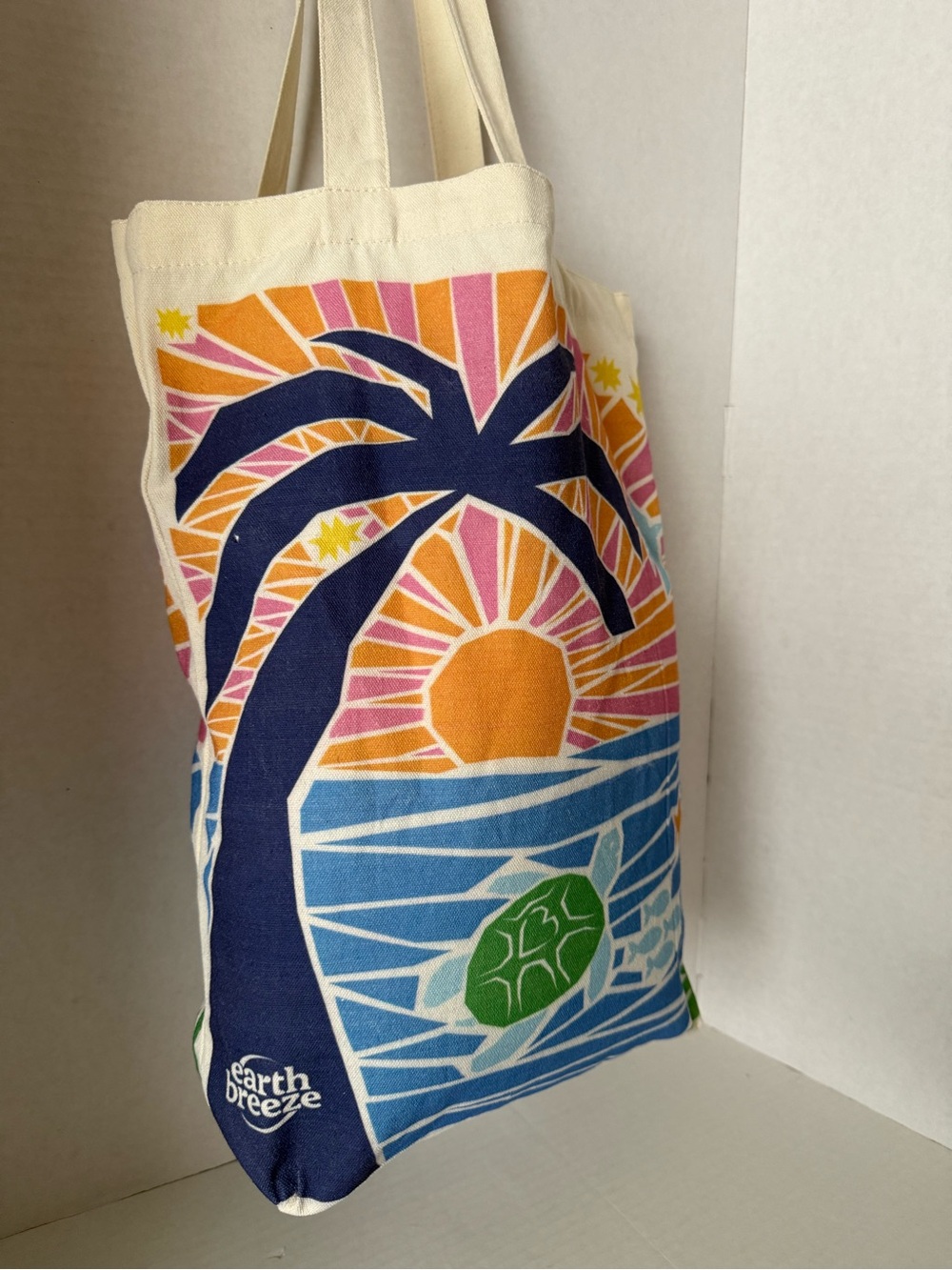 Canvas Beach Tote with Tropical Sunset Print Earth Breeze - Picture 4 of 4